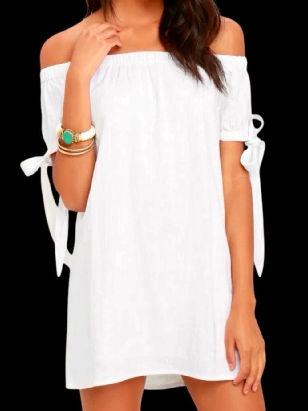 Lulus Alfresco Evenings Off The Shoulder Linen-Like Mini Dress White Summer NWT